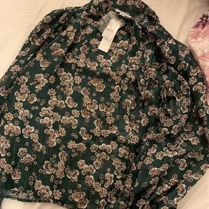 Topshop Floral Satin Blouse with a Bow (new)